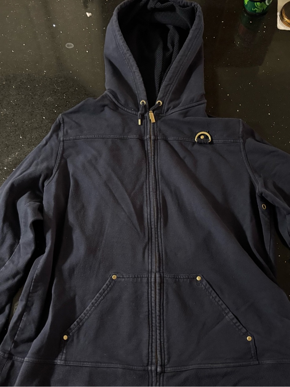 Karen Scott Navy Zip-Up Hooded Jacket with Gold Hardware